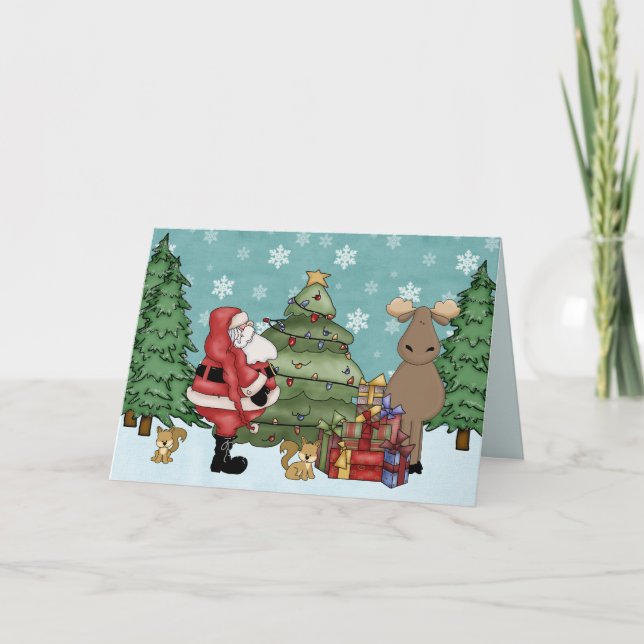 Cute Woodland Moose och jultomte Helgkort (Framsida)