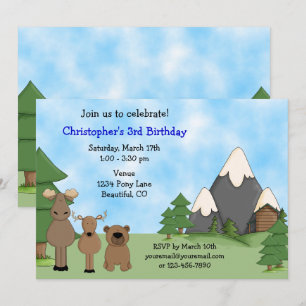 Cute Woodland Mountain Animals Boy's Birthday Inbjudningar