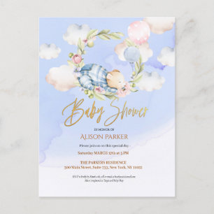 Cute Woodland Nalle Boy Baby Shower-inbjudan Vykort