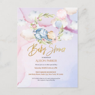 Cute Woodland Nalle Boy Baby Shower-inbjudan Vykort