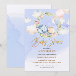 Cute Woodland Nalle Boy Baby Shower Inbjudningar