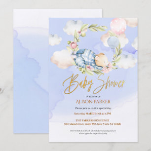 Cute Woodland Nalle Boy Baby Shower Inbjudningar