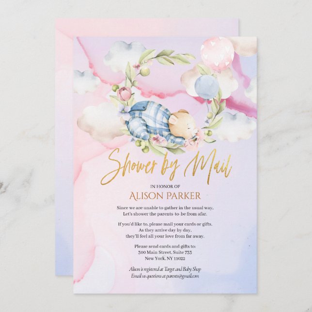 Cute Woodland Nalle Boy Shower by Mail Inbjudningar (Fram/baksida)