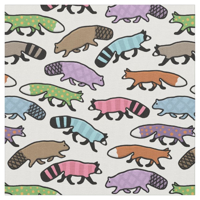 Cute Woodland Pastel Raccoon, Fox, Beaver Tyg (Närbild)