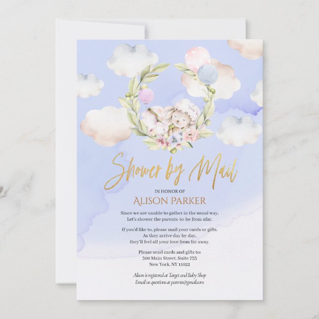Cute Woodland Rabbit Blå himmel Baby Shower by Mai Inbjudningar (Framsida)