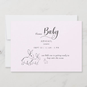 Cute Woodland Rabbit Rosa Baby Shower Inbjudningar