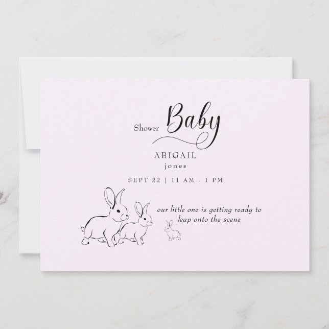 Cute Woodland Rabbit Rosa Baby Shower Inbjudningar (Framsida)