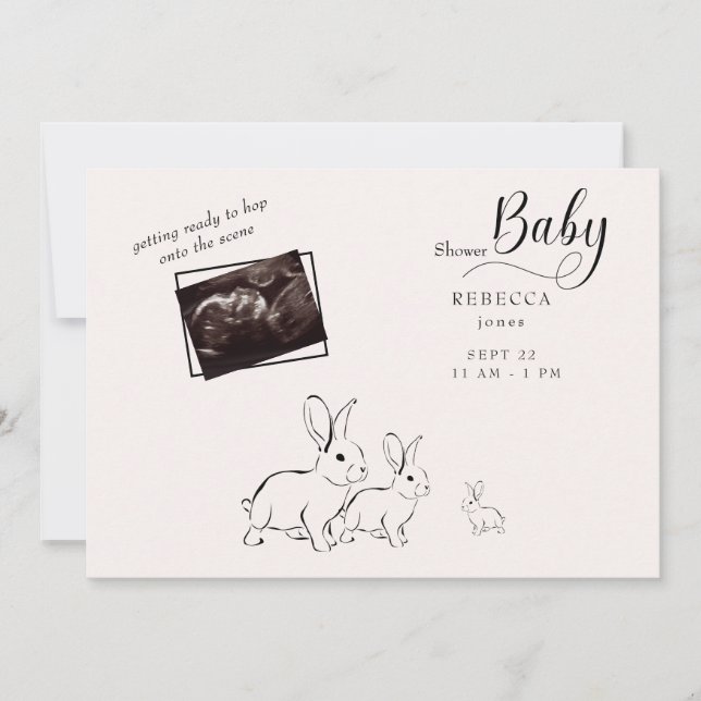 Cute Woodland Rabbit Ultrasound Baby Shower Inbjudningar (Framsida)