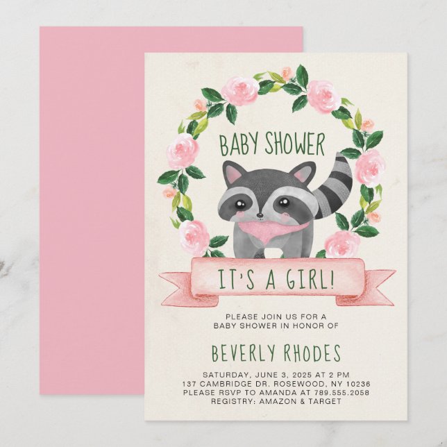 Cute Woodland Raccoon Baby Shower. Inbjudningar (Fram/baksida)
