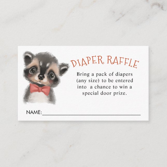 Cute Woodland Raccoon Diaper Raffle Tilläggskort (Framsida)