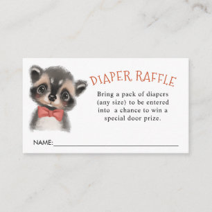 Cute Woodland Raccoon Diaper Raffle Tilläggskort
