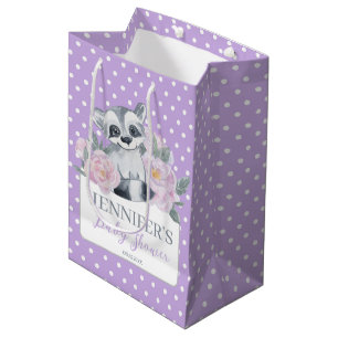 Cute Woodland Raccoon Lila Polkadot Baby Shower