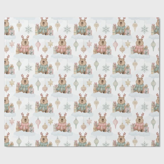 Cute Woodland Reindeer Capybara Christmas  Presentpapper (Platt)