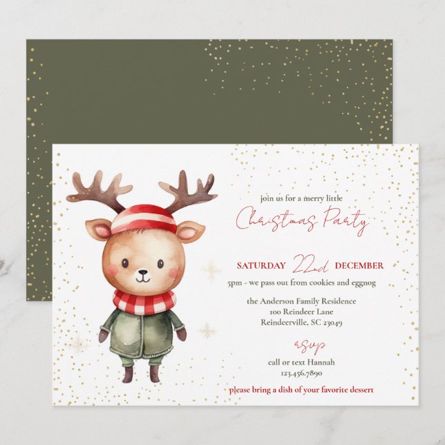 Cute Woodland Reindeer jul Elf Julkort (Fram/baksida)