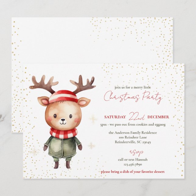 Cute Woodland Reindeer jul Elf Julkort (Fram/baksida)