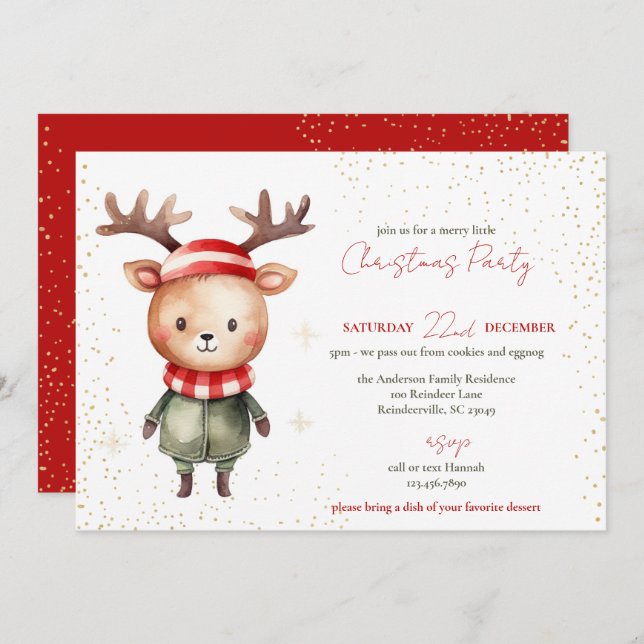 Cute Woodland Reindeer jul Elf Julkort (Fram/baksida)