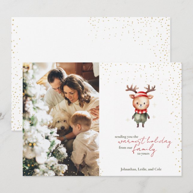 Cute Woodland Reindeer jul Elf Julkort (Fram/baksida)