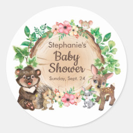 Cute Woodland Rustic Watercolor Animal Baby Shower Runt Klistermärke