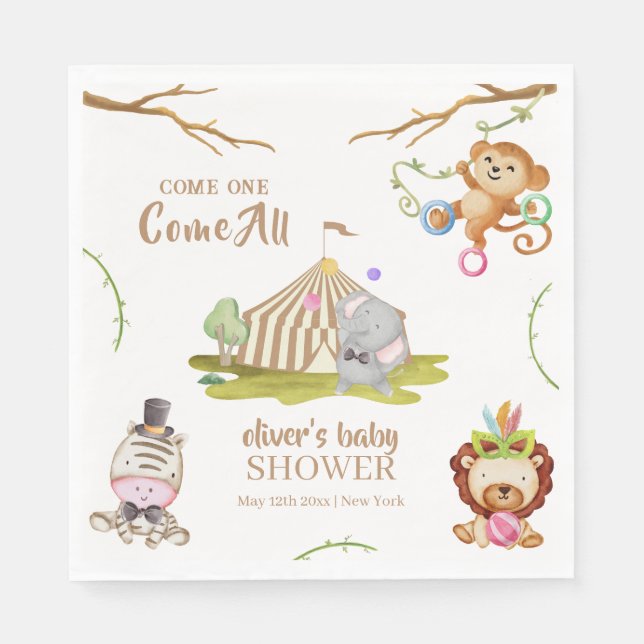 Cute Woodland Safari Animal Circus Baby Shower Pappersservett (Framsidan)