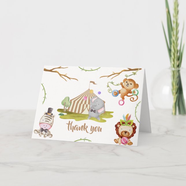 Cute Woodland Safari Animal Circus Baby Shower Tack Kort (Framsida)