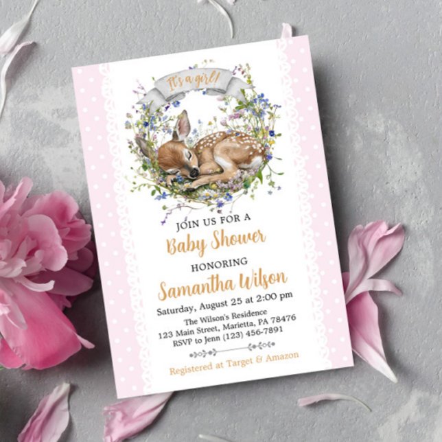 Cute Woodland Sleeping Doe Baby Shower Invitation Inbjudningar (Skapare uppladdad)