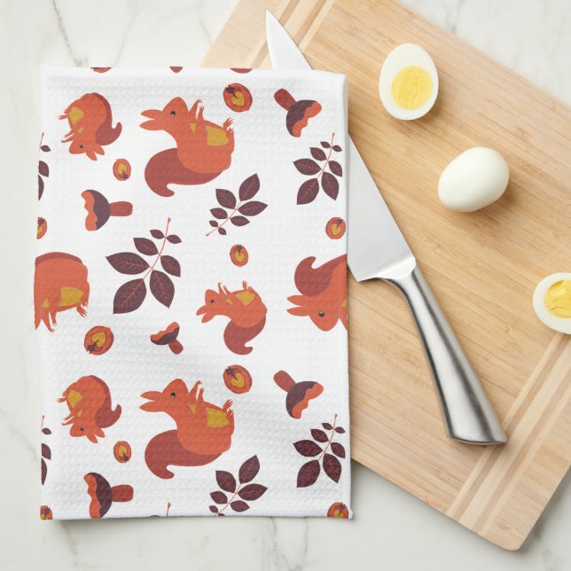 Cute Woodland Squirrel Autumn Pattern Kökshandduk (Vikt i Fjärdedel)