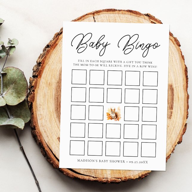 Cute Woodland Squirrel Baby Shower Bingo Card (Skapare uppladdad)
