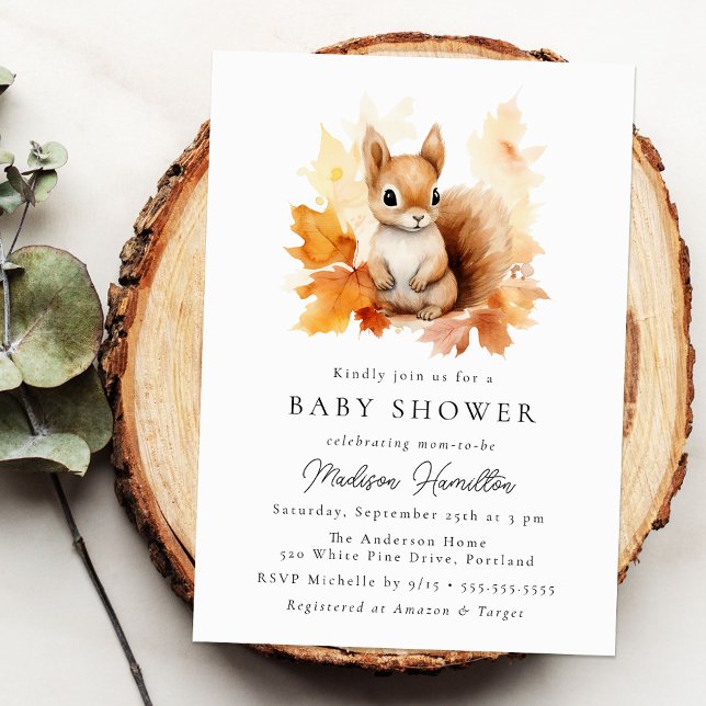 Cute Woodland Squirrel Fall Baby Shower Inbjudningar (Skapare uppladdad)