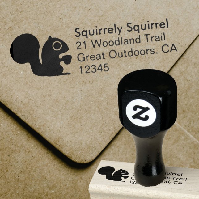 Cute Woodland Squirrel med Nöt Returadress Stämpel (Skapare uppladdad)