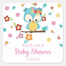Cute Woodland Uggla & Flowers Flicka Baby Shower
