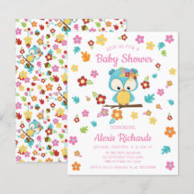 Cute Woodland Uggla & Flowers Flicka Baby Shower