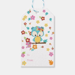 Cute Woodland Uggla & Flowers Flicka Baby Shower Presentetikett