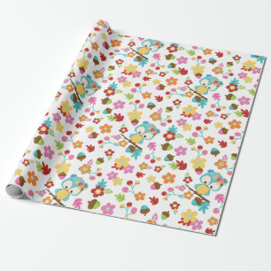 Cute Woodland Uggla & Flowers Flicka Baby Shower Presentpapper