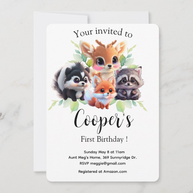 Cute Woodland-vänner rävskunk raccoon hjort (Framsida)