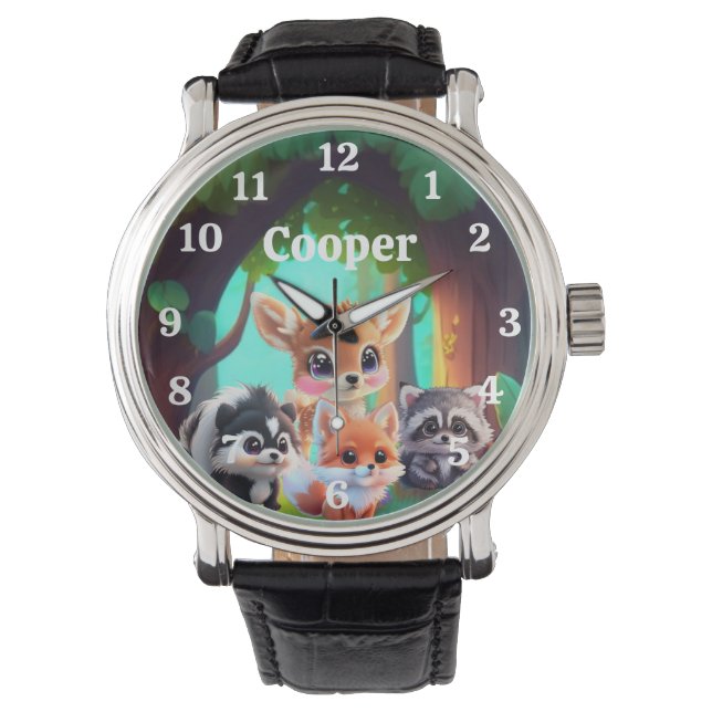 Cute Woodland-vänner rävskunk raccoon hjort Armbandsur (Framsida)