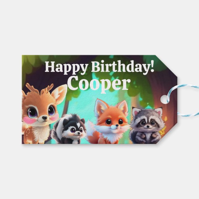 Cute Woodland-vänner rävskunk raccoon hjort Presentetikett (Framsidan (Horisontell))