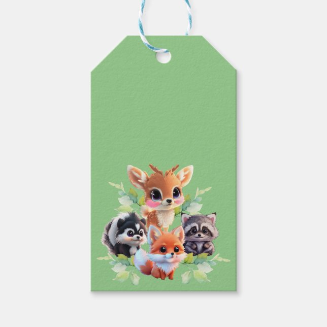Cute Woodland-vänner rävskunk raccoon hjort Presentetikett (Framsidan)