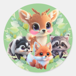 Cute Woodland-vänner rävskunk raccoon hjort Runt Klistermärke