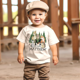 Cute Woodland Watercolor Kids Animals Brev Namn T Shirt