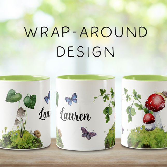 Cute Woodland Wrap-Around Mushroom Två-Tonad Mugg (Skapare uppladdad)