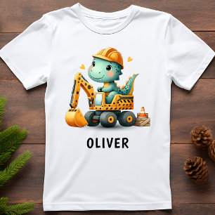 Cute Worker Dinosaur på en grävmaskin T Shirt