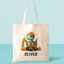 Cute Worker Dinosaur på en grävmaskin Tygkasse