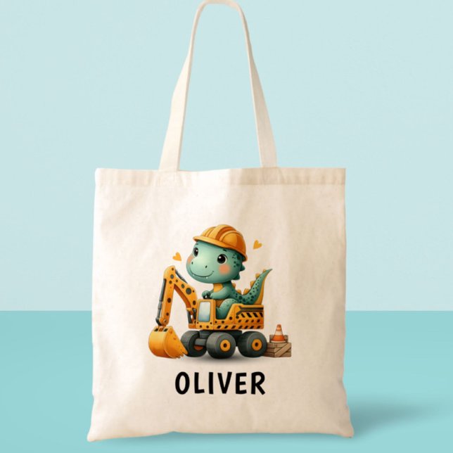 Cute Worker Dinosaur på en grävmaskin Tygkasse (Skapare uppladdad)