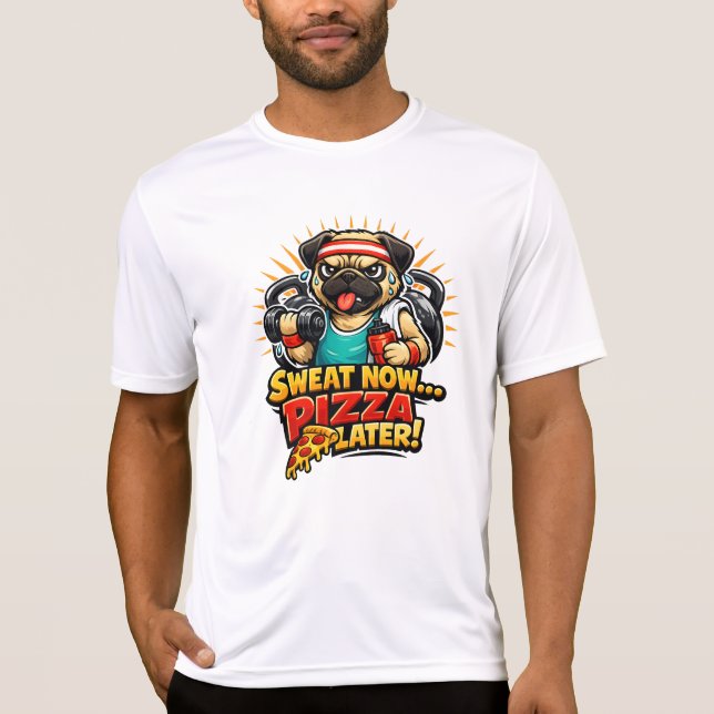 Cute Workout Dog T-Shirt for Fitness & Pizza Lover (Framsida)