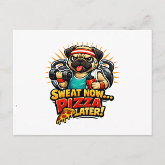 Cute Workout Dog T-Shirt for Fitness & Pizza Lover Vykort