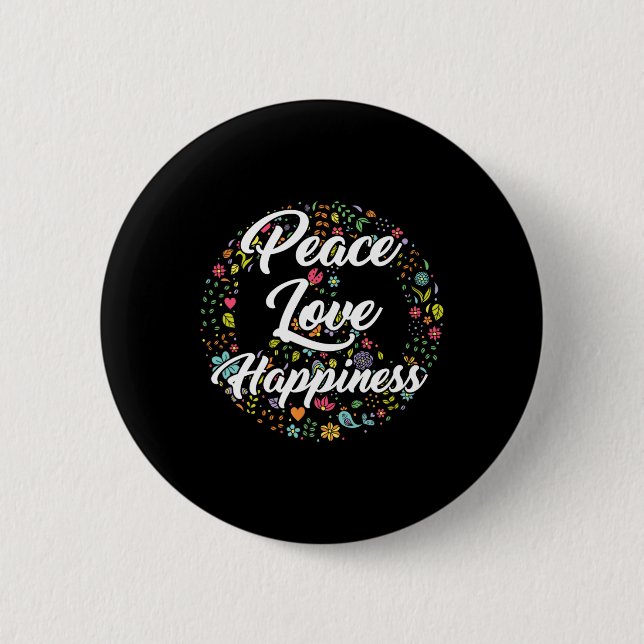 Cute World Peace Kärlek Happity Fredstecken Hippie Knapp (Framsida)