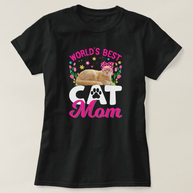 Cute World's Best Cat Mamma Mors dag  T Shirt (Design framsida)