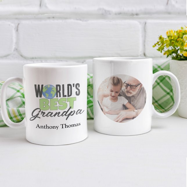 Cute World's Best Grandpa Anpassningsbar Kaffemugg (World's Best Grandpa custom photo mug)