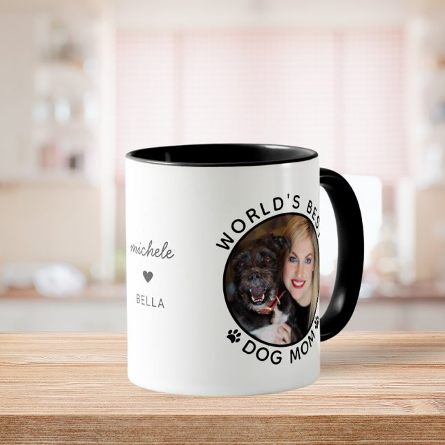 Cute World's Best Hund Mamma Custom Name Pet Photo Mugg (Cute World's Best Dog Mom Custom Name Pet Photo Mug)