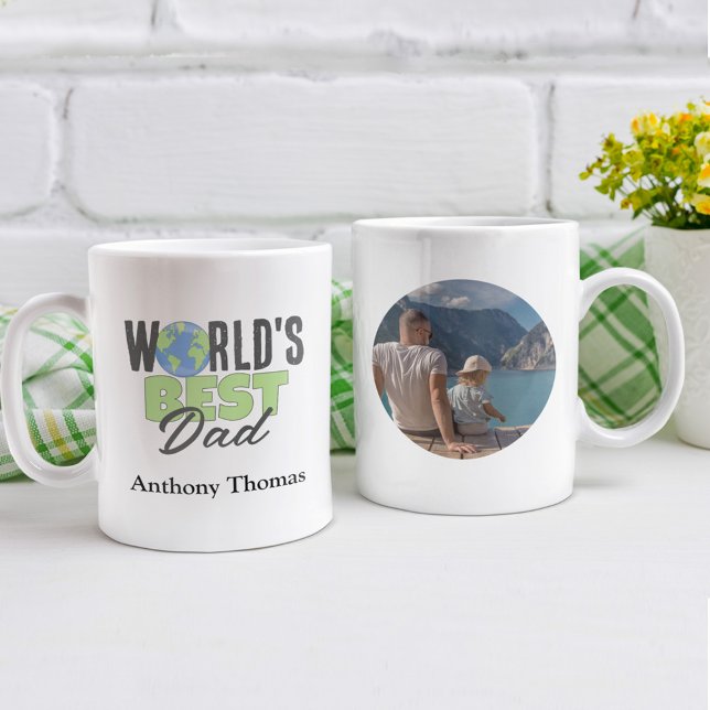 Cute World's Best Pappa Anpassningsbar Kaffemugg (Worlds Best Dad custom photo mug.)